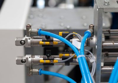 pneumatic components of macinery close up